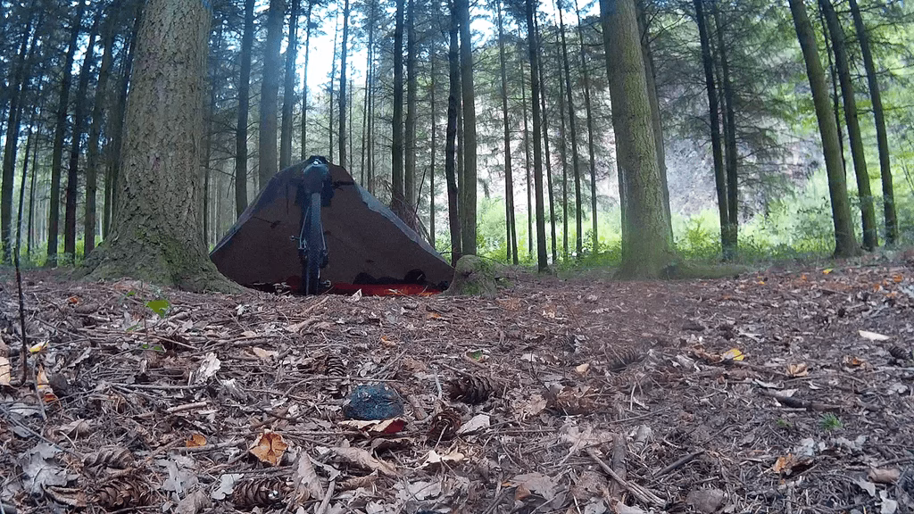 Canyon Exceed Mountainbike mit Bikepacking Ausrüstung im Wald